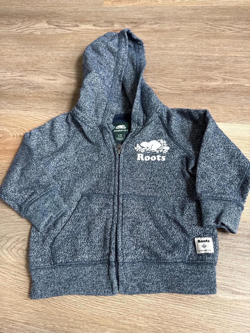 Roots Kids Navy Heather Zip Hoodie with Logo